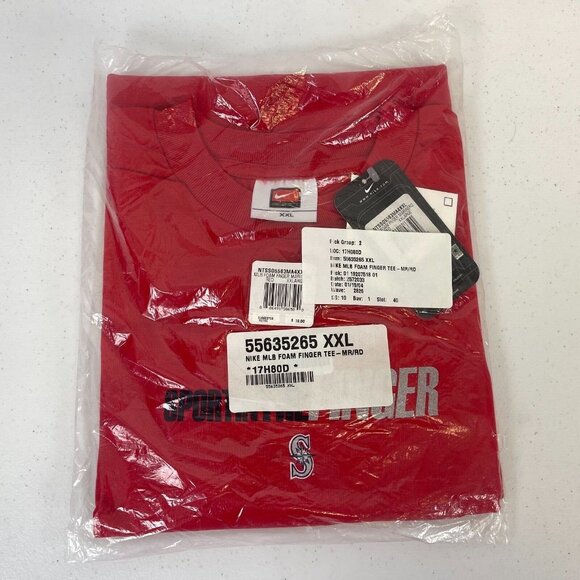 Vintage Nike Seattle Mariners T Shirt Mens 2XL Red MLB Baseball Foam Finger Y2K - Picture 4 of 5